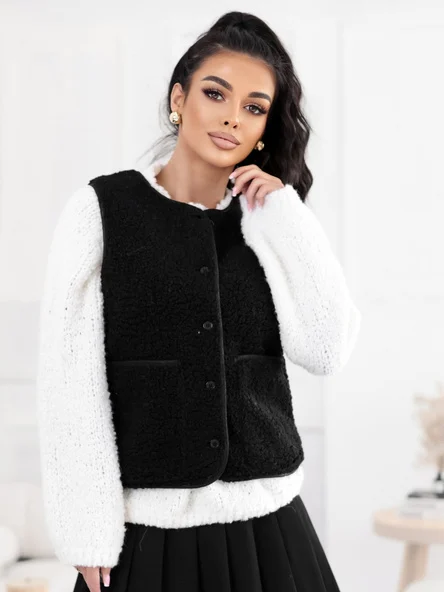 Vesta Dama Fara maneci, Fara maneci, COZY SHELLS, Negru Casual Marimi Mari