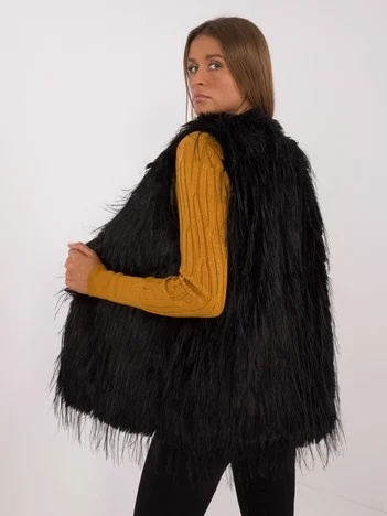Vesta Dama Fara maneci, Guler inalt, Wool Fashion Italia, Negru de Vara