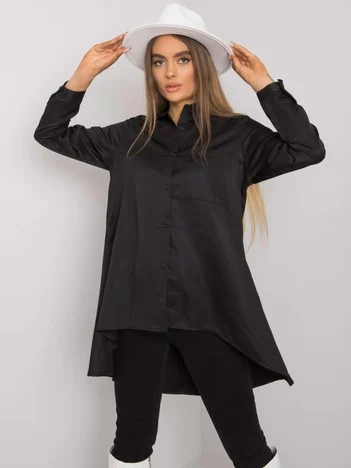 Camasa Dama Maneca lunga, Guler inalt, ex moda, Negru Casual