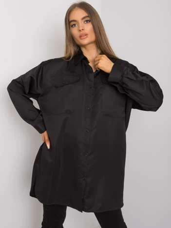 Camasa Dama Maneca lunga, Decolteu cu guler, ex moda, Negru Casual