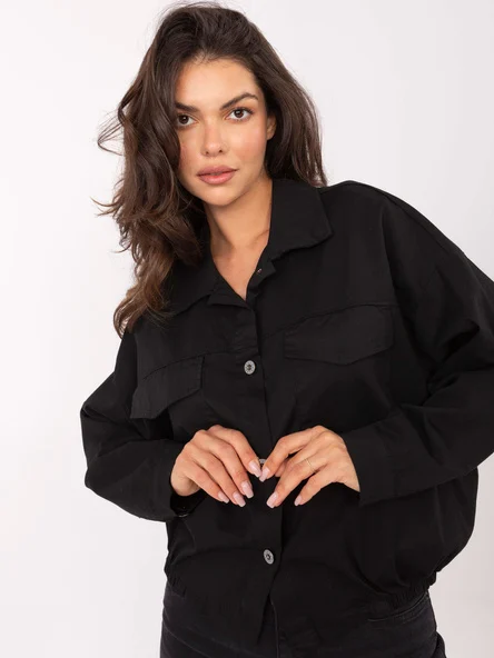 Camasa Dama Mini, Guler inalt, RUE PARIS, Negru Casual