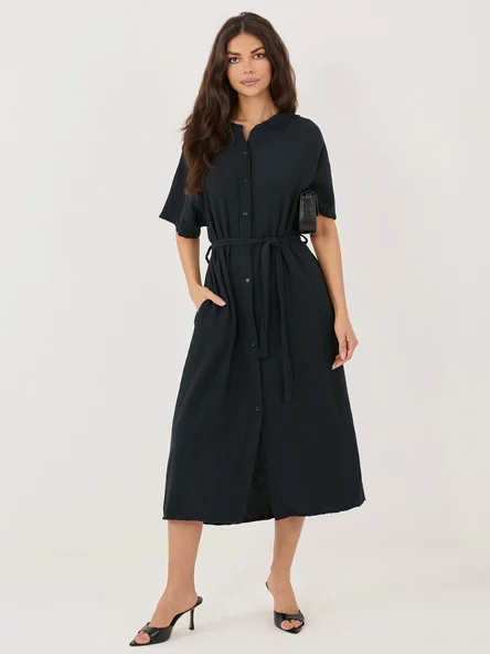 Rochie Dama Midi, Lejera, ITALY MODA, Negru de Vara