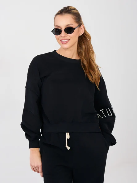 Hanorac Dama Mini, Decolteu rotund, NATURAL SIDE, Negru Casual