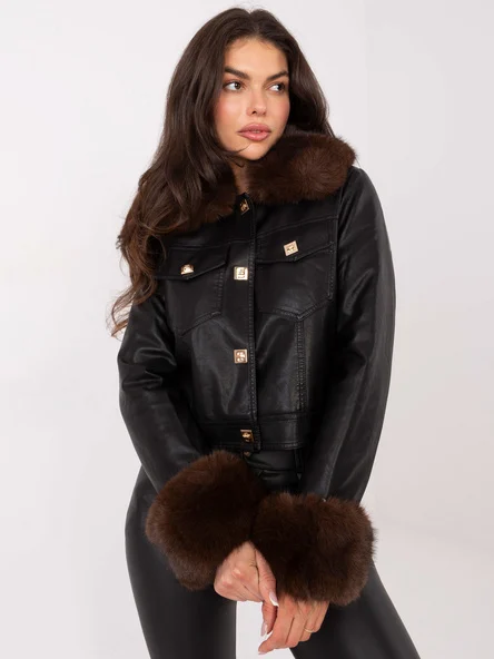 Jacheta Dama Mini, Guler inalt, GAROFF, Negru Casual
