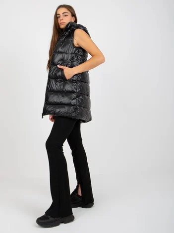 Vesta Dama Fara maneci, Guler inalt, Honey Winter, Negru Eleganta Office Marimi Mari