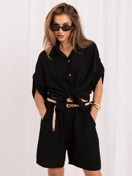 Camasa Dama Guler inalt, Viscoza, ITALY MODA, Negru Casual