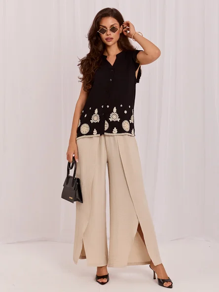 Camasa Dama Decolteu in V, Viscoza, ITALY MODA, Negru Casual