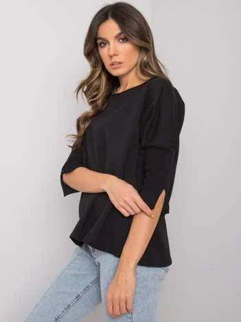 Bluza Dama Maneca 3/4, Decolteu barcuta, BASIC FEEL GOOD, Negru Eleganta Office