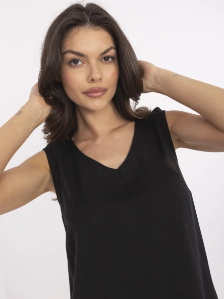 Bluza Dama Fara maneci, Decolteu rotund, Sublevel, Negru Casual Marimi Mari