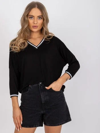 Bluza Dama Maneca 3/4, Decolteu in V, BASIC FEEL GOOD, Negru Eleganta Office