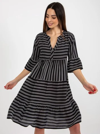 Rochie Dama Maneca 3/4, Dungi, Sublevel, Negru de Vara