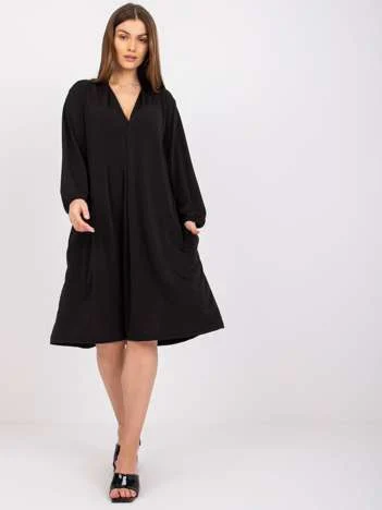 Rochie Dama Midi, Decolteu in V, ex moda, Negru Eleganta Office