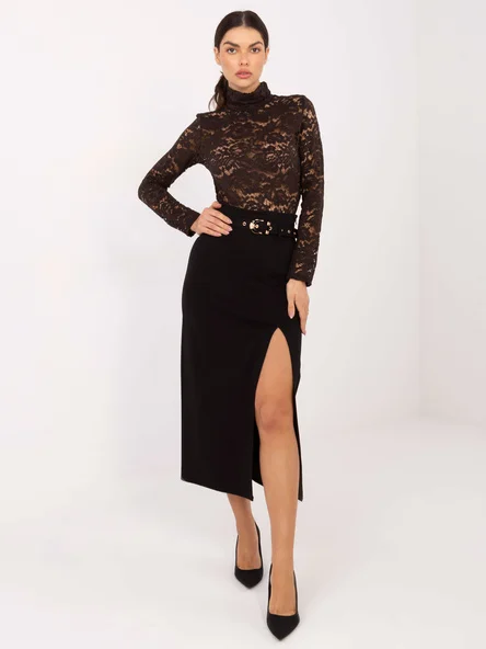 Fusta Dama Midi, Elegant, RUE PARIS, Negru Eleganta Office