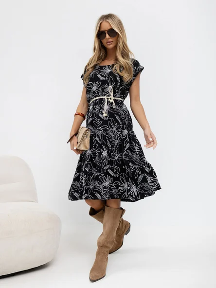 Rochie Dama Midi, Lejera, ITALY MODA, Negru de Vara