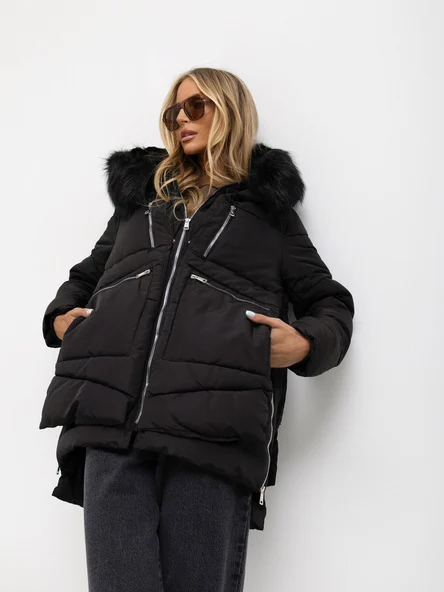 Jacheta Dama Maneca lunga, Guler inalt, Z-Desing Jacket Style, Negru Casual