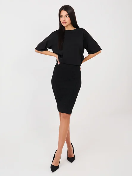 Fusta Dama Midi, Dungi, RUE PARIS, Negru Eleganta Office