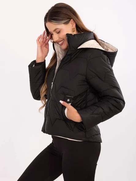 Jacheta Dama Maneca lunga, Guler inalt, Snow Moda, Negru de Vara Marimi Mari