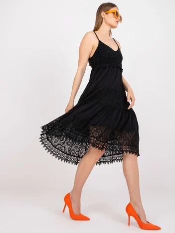 Rochie Dama Midi, Dantela, Och Bella, Negru de Vara