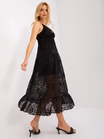 Rochie Dama Midi, Dantela, Och Bella, Negru de Vara