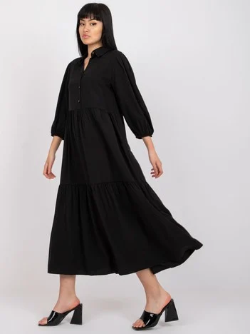 Rochie Dama Midi, Lejera, RUE PARIS, Negru Eleganta Office