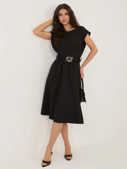 Rochie Dama Midi, Lejera, ITALY MODA, Negru Eleganta Office