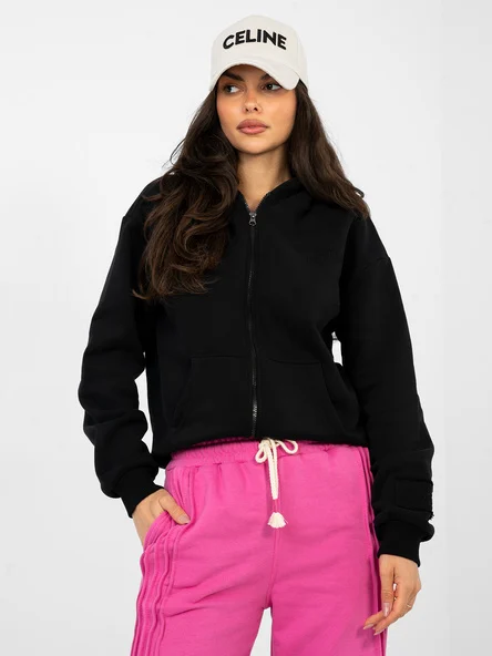 Hanorac Dama Maneca lunga, Guler inalt, NATURAL SIDE, Negru Casual