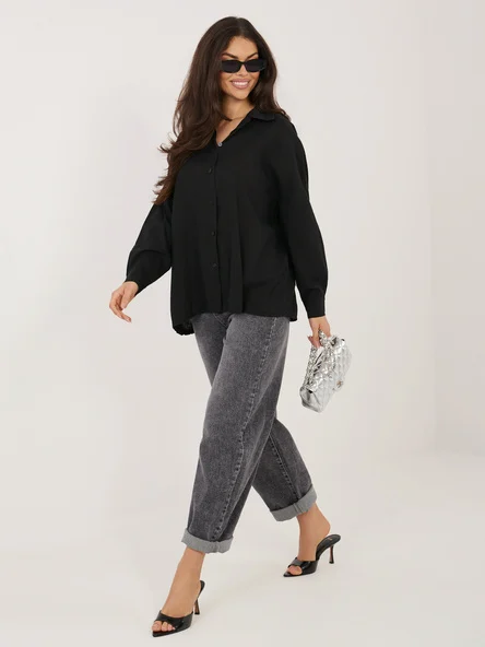 Camasa Dama Maneca lunga, Guler inalt, ITALY MODA, Negru Eleganta Office