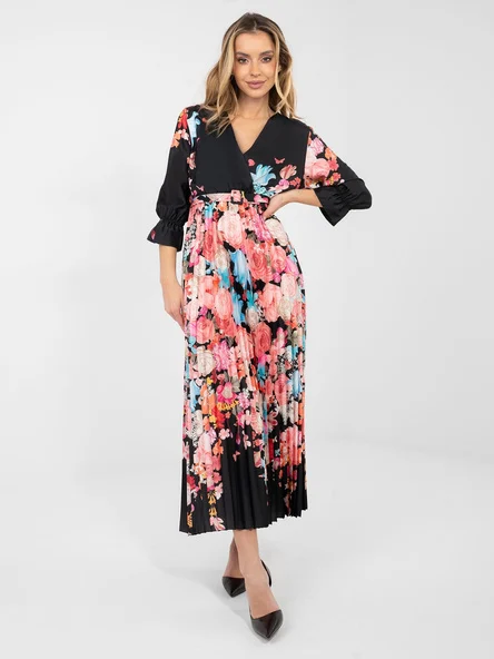 Rochie Dama Maxi, Floral, ITALY MODA, Negru Eleganta Office
