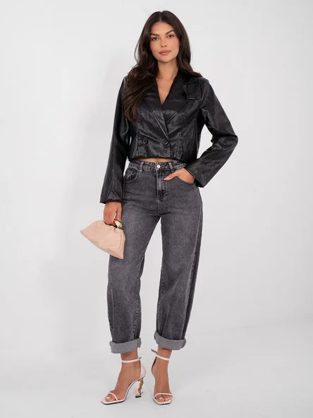 Jacheta Dama Mini, Guler inalt, RUE PARIS, Negru Eleganta Office