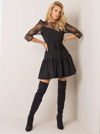 Rochie Dama Mini, Dungi, LAKERTA, Negru Eleganta Office