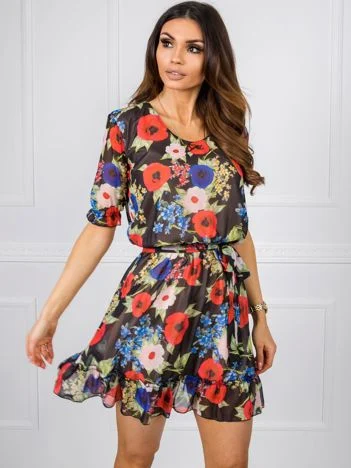 Rochie Dama Mini, Floral, LAKERTA, Rosu Eleganta Office