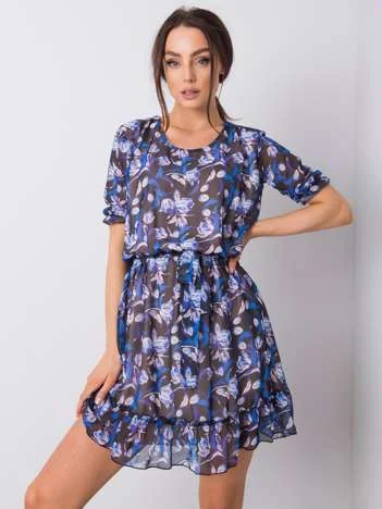 Rochie Dama Mini, Floral, LAKERTA, Albastru Eleganta Office