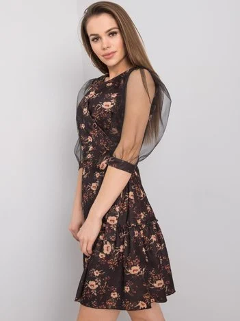 Rochie Dama Mini, Floral, LAKERTA, Bej Eleganta Office