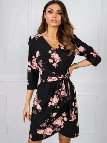 Rochie Dama Mini, Floral, LAKERTA, Negru Eleganta Office