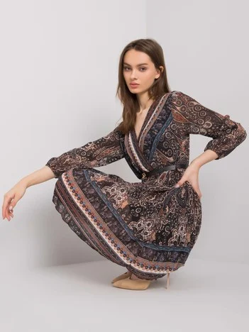 Rochie Dama Maxi, Imprimat, ITALY MODA, Bej Eleganta Office