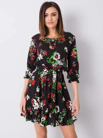 Rochie Dama Mini, Floral, LAKERTA, Negru Eleganta Office