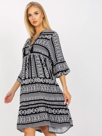 Rochie Dama Maneca 3/4, Imprimat, EIGHT 2 NINE, Alb Eleganta Office