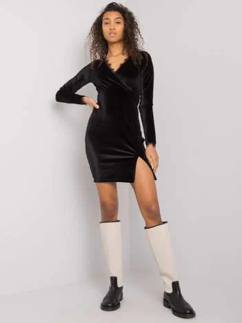 Rochie Dama Mini, Decolteu in V, RUE PARIS, Negru de Ocazie Nunta