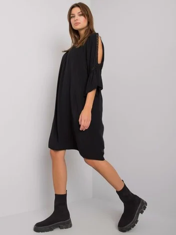 Rochie Dama Maneca 3/4, Oversize, Och Bella, Negru Casual