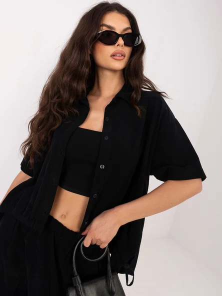 Camasa Dama Mini, Guler inalt, ITALY MODA, Negru Casual