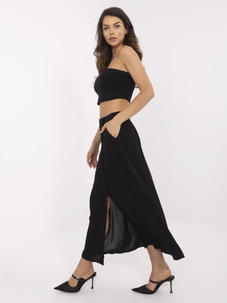 Fusta Dama Midi, Guler inalt, Fresh Made, Negru Eleganta Office