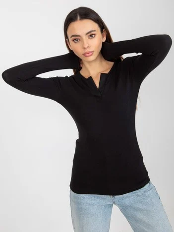 Bluza Dama Maneca lunga, Decolteu in V, My Red Lips, Negru Eleganta Office