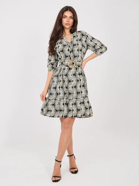 Rochie Dama Maneca 3/4, Imprimat, Sublevel, Negru
