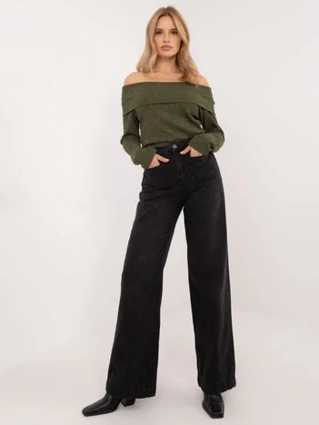 Blugi Dama Larga, Guler inalt, Sublevel, Negru Casual