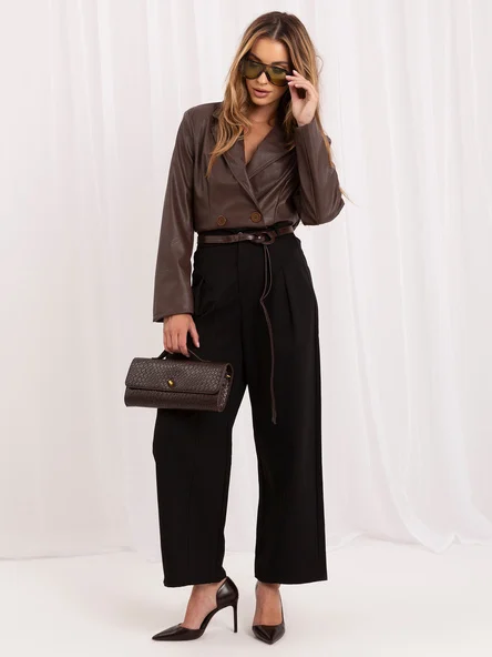Pantaloni Dama 7/8, Larga, ITALY MODA, Negru Eleganta Office