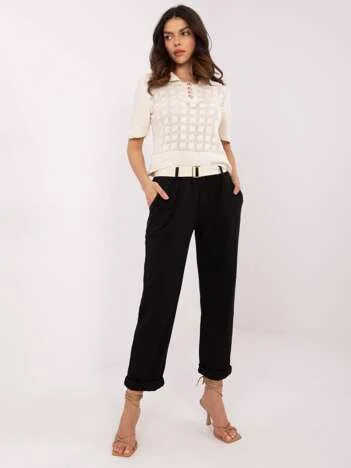 Pantaloni Dama Dreapta, Guler inalt, ITALY MODA, Negru Eleganta Office