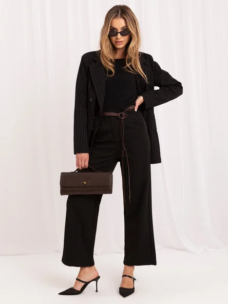 Pantaloni Dama 7/8, Larga, ITALY MODA, Negru Eleganta Office