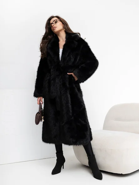 Palton Dama Lunga, Elegant, VASTON FASSTION, Negru Eleganta Office Marimi Mari