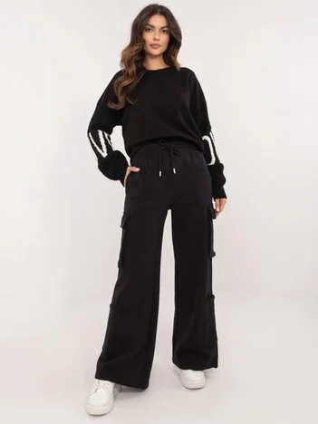 Pantaloni Dama Larga, Guler inalt, Sublevel, Negru Casual