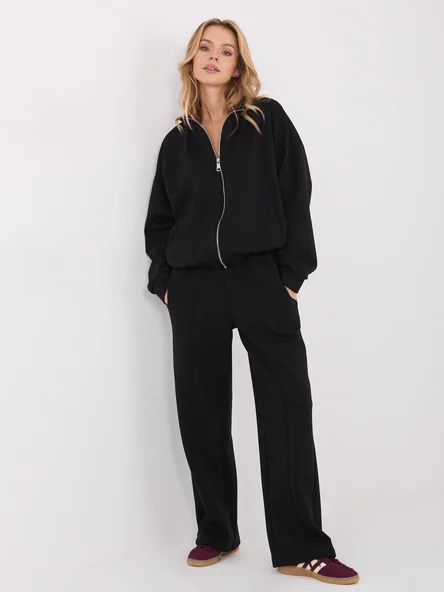 Pantaloni Dama Larga, Guler inalt, WESTEENE, Negru Casual